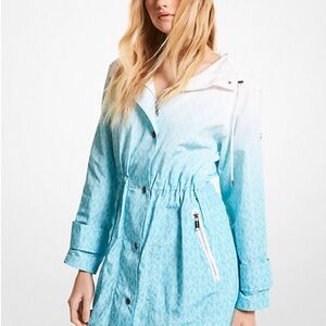Michael Kors Aqua and White Ombré Logo Windbreaker Jacket